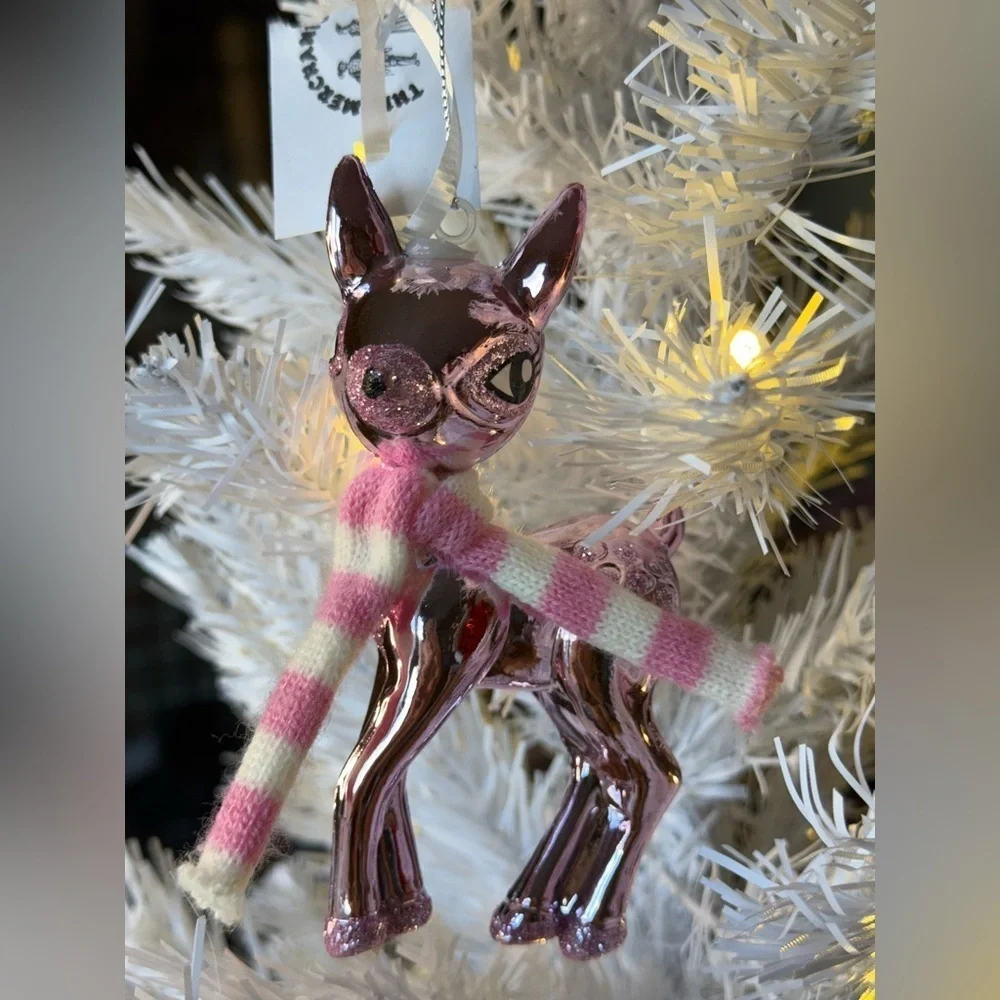 Pink Metallic Reindeer Ornament with Scarf